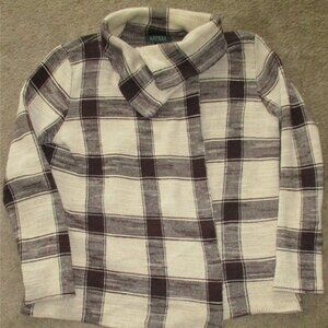 Lauren Ralph Lauren Fold Over Collar Cardigan Sweater Women's Size S Brown/Tan